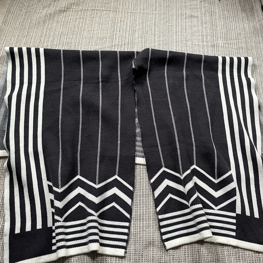 Dark Grey and White Striped Geometric Scarf Shawl